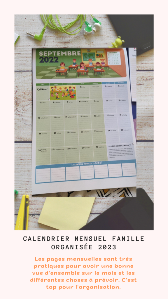 Calendrier Mensuel – Famille Organisée 2023 – Liyah.fr – Livre enfant